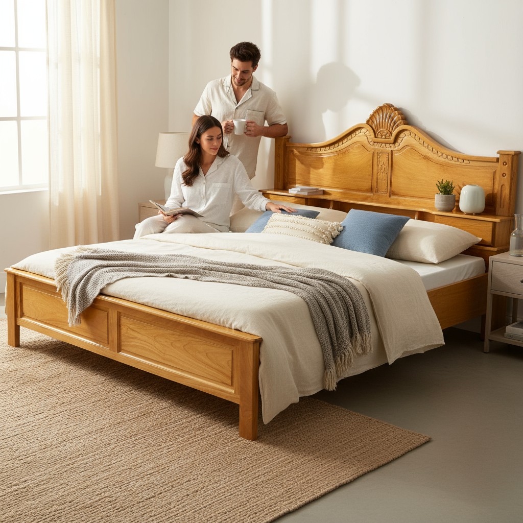 Bộ giường ngủ 1m6 có ngăn kéo kèm đệm cao cấp, tạo không gian nghỉ ngơi hoàn hảo