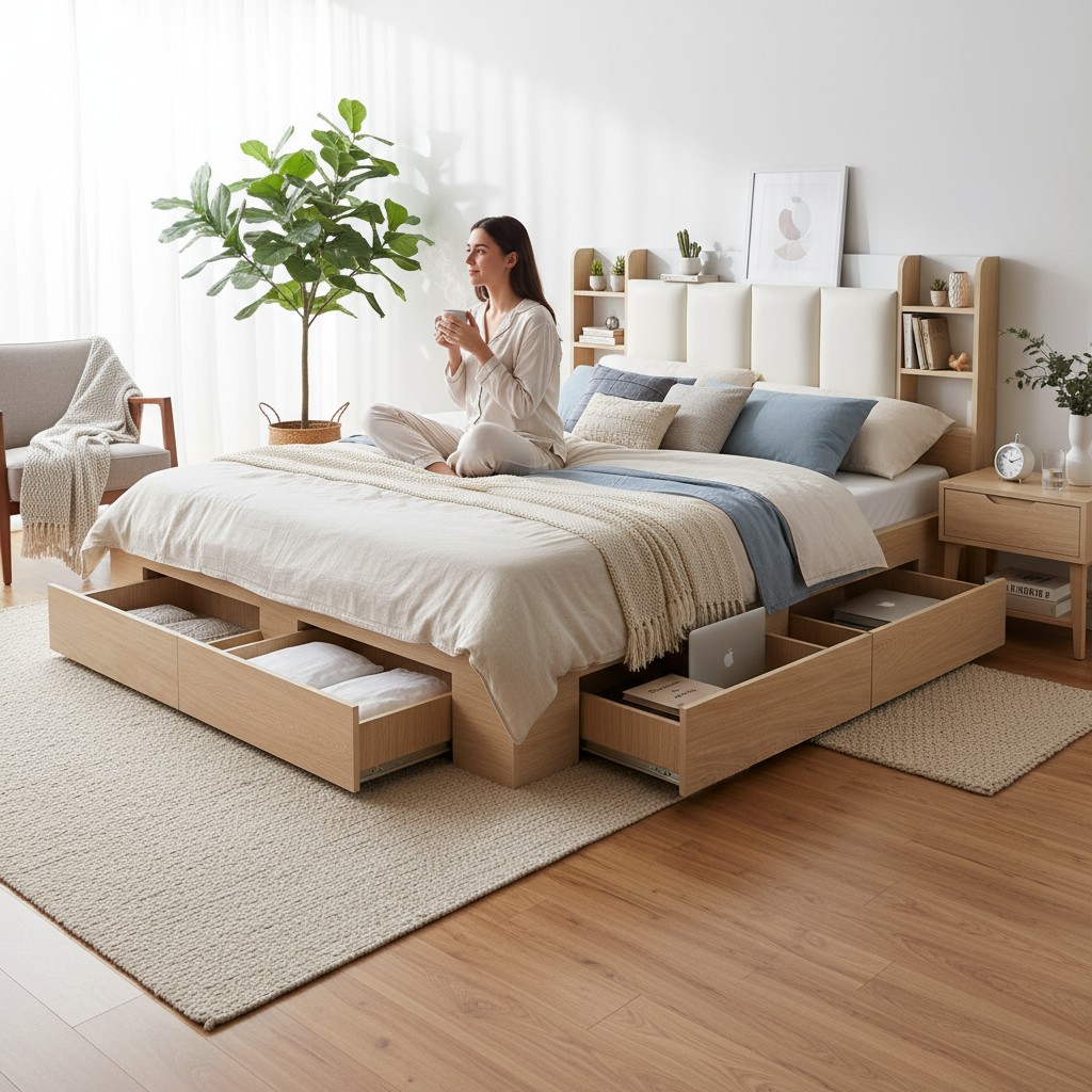 Chi tiết ngăn kéo âm chắc chắn của giường có ngăn kéo 1m6 tại Shop Thái Bình