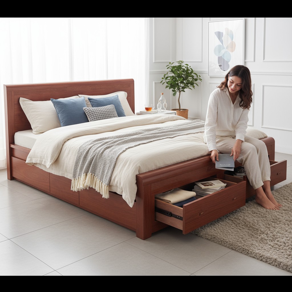 Khả năng lưu trữ ấn tượng bên trong các ngăn kéo của giường 1m6