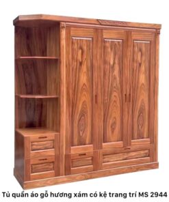 Tủ quần áo gỗ hương xám có kệ trang trí