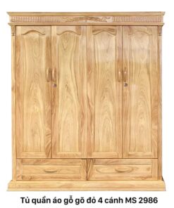 Tủ quần áo gỗ gõ đỏ 4 cánh
