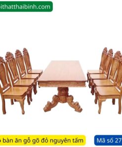 Bộ bàn ăn gỗ gõ đỏ mặt nguyên tấm