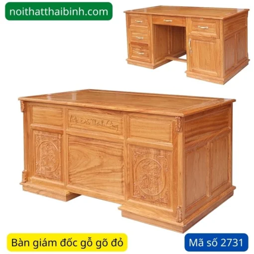 Bàn giám đốc gỗ gõ đỏ MS 2731