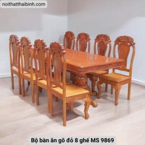 Bộ bàn ăn gõ đỏ 8 ghế MS 9869