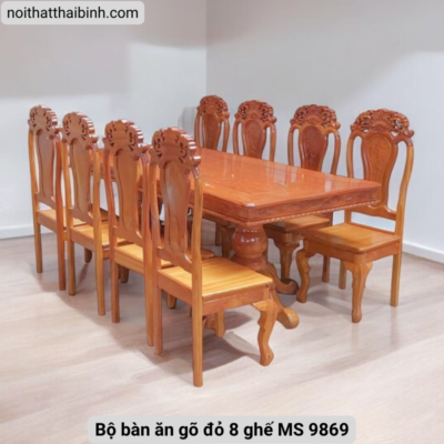 Bộ bàn ăn gõ đỏ 8 ghế MS 9869