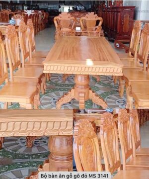 Bộ bàn ăn 8 ghế gỗ gõ đỏ MS 3141
