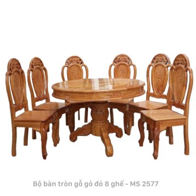 Bộ bàn ăn gỗ gõ đỏ 8 ghế MS 2577