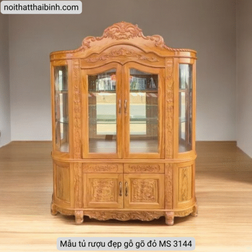 Mẫu tủ rượu đẹp gỗ gõ đỏ MS 3144