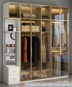 Tủ quần áo cánh kính cường lực sang trọng MS 3043
