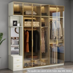 Tủ quần áo cánh kính cường lực sang trọng MS 3043