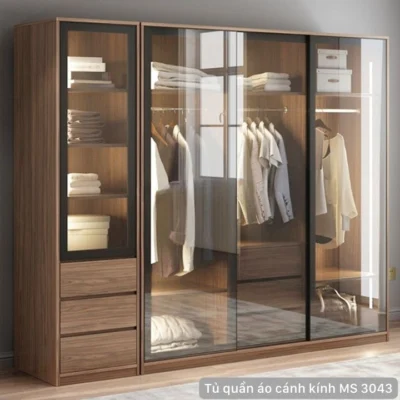 Tủ quần áo cửa kính cường lực MS 3044