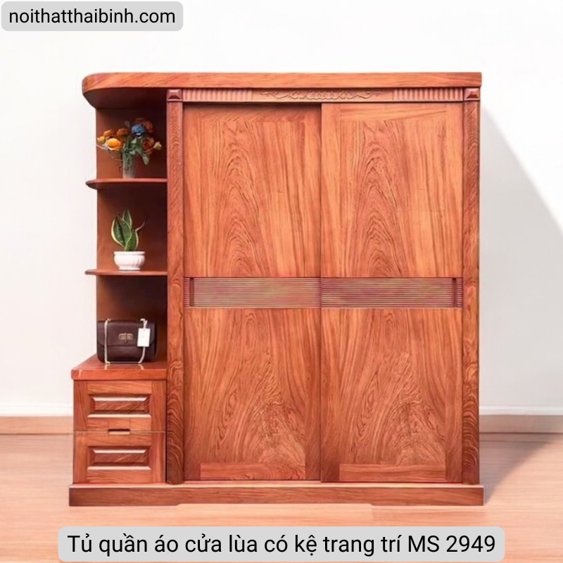 Tủ quần áo cửa lùa có kệ trang trí MS 2949 - Ảnh 3