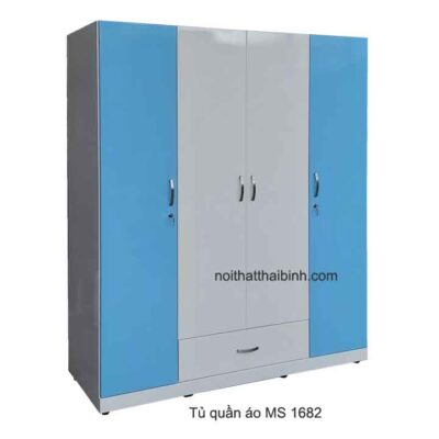 Tủ quần áo trắng xanh MS 1682