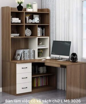 Bàn làm việc chữ L có kệ sách MS 3026