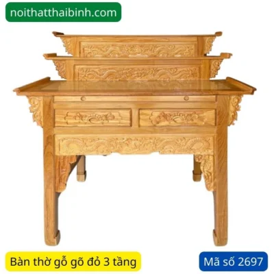 Bàn thờ gỗ gõ đỏ 3 tầng MS 2697 | GIAO HỎA TỐC TPHCM
