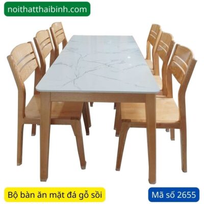 Bộ bàn ăn mặt đá gỗ sồi MS 2655