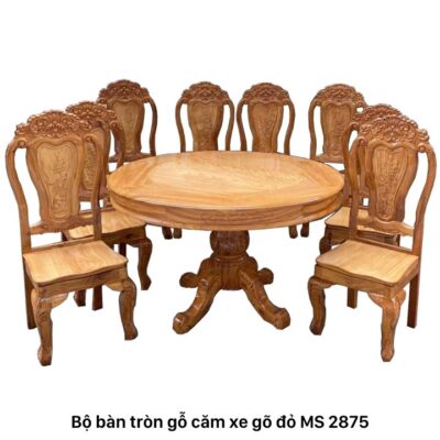 Bộ bàn ăn tròn gỗ căm xe gõ đỏ MS 2875