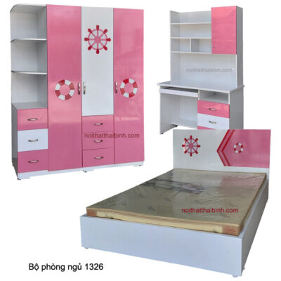Bộ phòng ngủ đẹp màu hồng MS 1326 giá bán=18.200.000đ giảm còn= 15.200.000đ