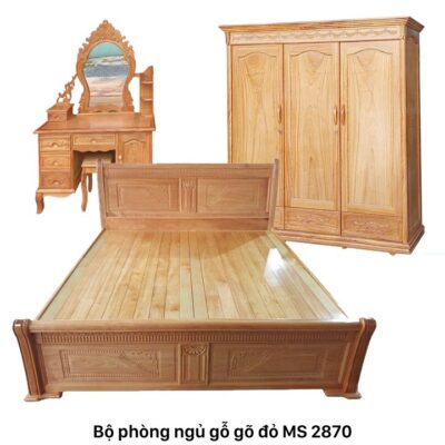 Bộ phòng ngủ gỗ gõ đỏ 100% MS 2870