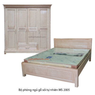 Bộ phòng ngủ gỗ sồi tự nhiên đẹp MS 2025