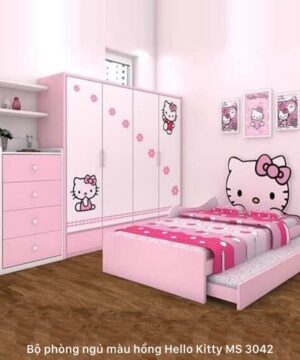 Bộ phòng ngủ màu hồng Hello Kitty MS 3042