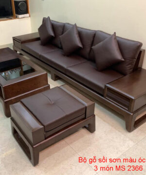 Bộ sofa gỗ sồi sơn màu gỗ óc chó 3 món MS 2366