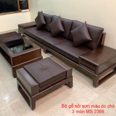 Bộ sofa gỗ sồi sơn màu gỗ óc chó 3 món MS 2366