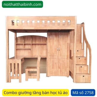 Combo giường tầng bàn học tủ áo MS 2758