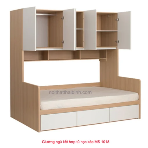 Giường ngủ kết hợp tủ và ngăn kéo MS 1018 Giá bán = 10.500.000 đ - Tặng nệm AMERICAN kèm theo giường