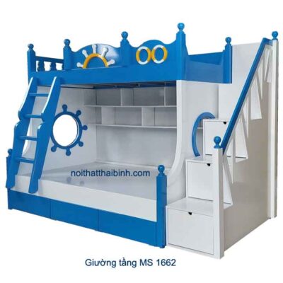 Giường tầng cho bé màu xanh MS 1662 Giá bán= 16,500,000đ giảm còn= 14,500,000đ