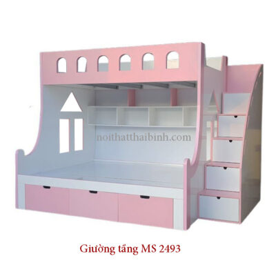 Giường tầng màu hồng đẹp MS 2493
