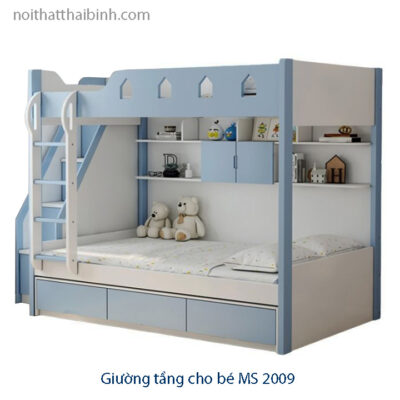 Giường tầng cho bé màu xanh MS 2009