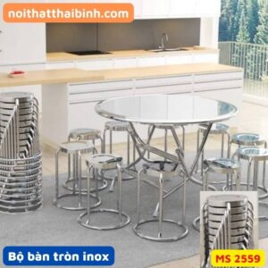 Bộ bàn tròn inox 10 ghế MS 2559