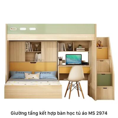 Giường tầng kết hợp tủ quần áo và bàn học MS 2974