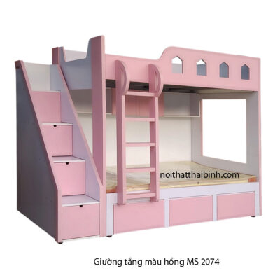 Giường tầng bé gái màu hồng MS 2074