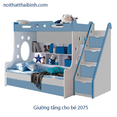 Giường tầng màu xanh cho bé trai MS 2075