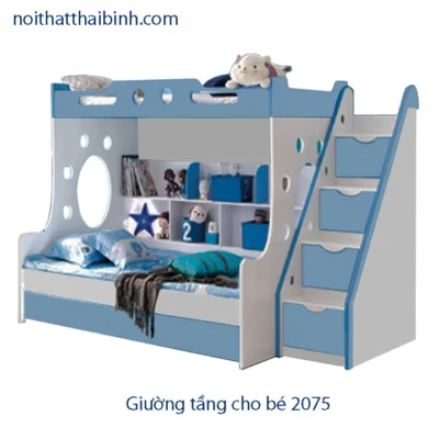 Giường tầng màu xanh cho bé trai MS 2075
