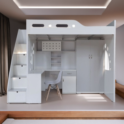 Giường tầng kết hợp bàn học tủ áo MS 2709