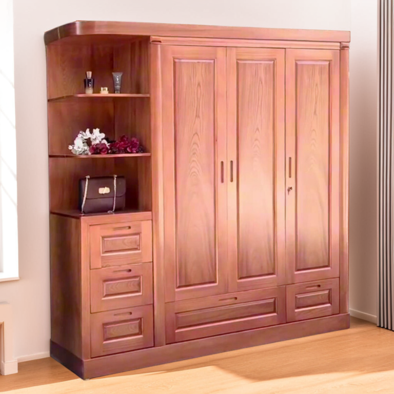 Tủ quần áo gỗ xoan đào có kệ trang trí MS 3181