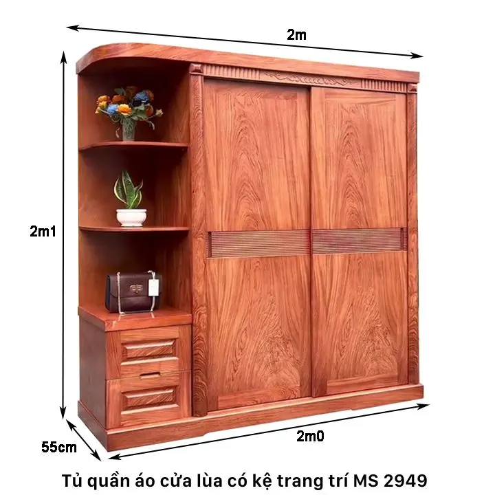 Tủ quần áo cửa lùa có kệ trang trí MS 2949 - Ảnh 2