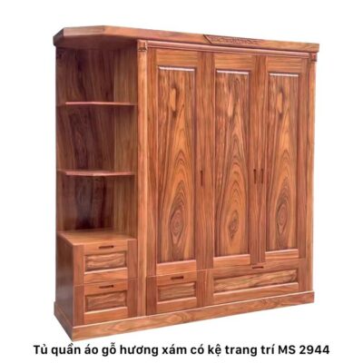 Tủ quần áo gỗ hương xám có kệ trang trí MS 2944