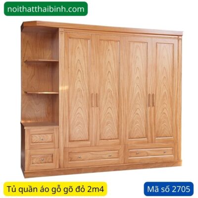 Tủ quần áo gỗ gõ đỏ 2m4 MS 2705