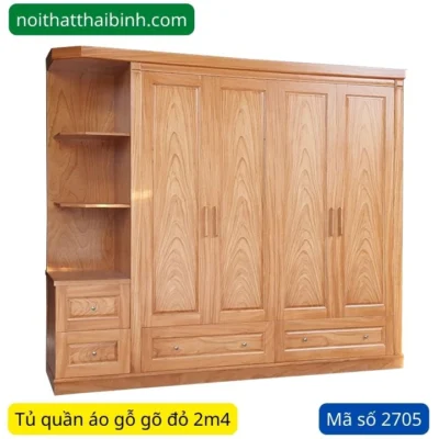 Tủ quần áo gỗ gõ đỏ 2m4 MS 2705