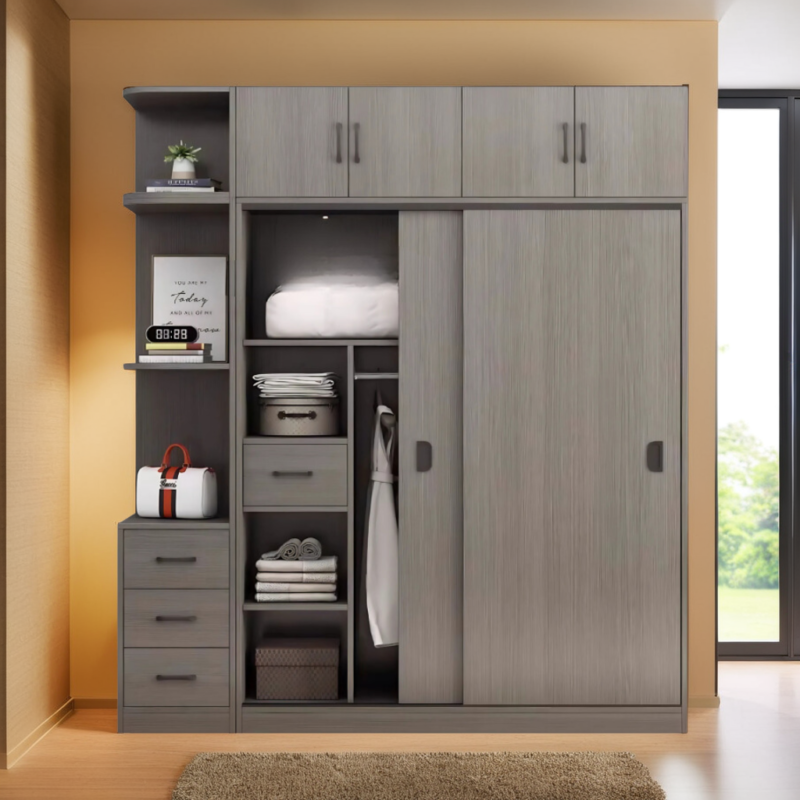 Tủ Áo 2 Tầng cửa lùa có kệ trang trí MS 3196 - Hình ảnh 4