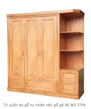 Tủ quần áo gỗ tự nhiên gõ đỏ có kệ MS 2704