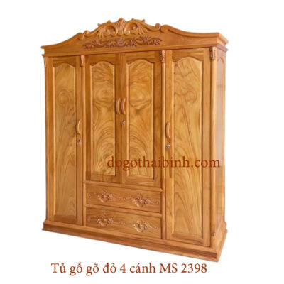 Tủ quần áo gỗ gõ đỏ 4 cánh MS 2398