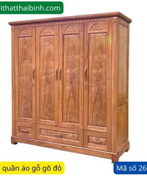 Tủ quần áo gỗ gõ đỏ 4 cánh MS 2677