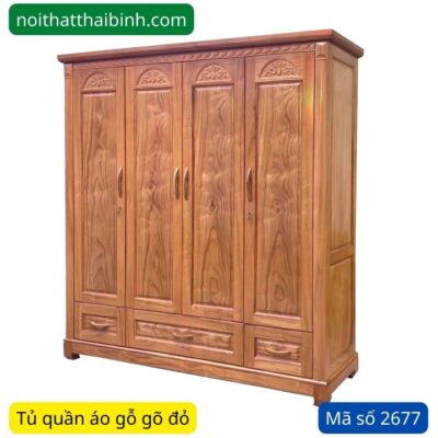 Tủ quần áo gỗ gõ đỏ 4 cánh MS 2677