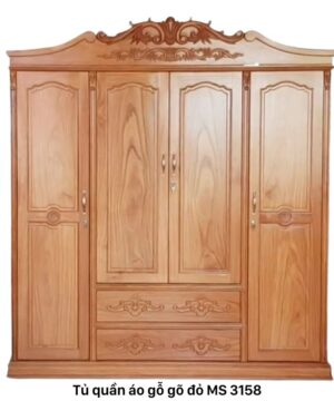 Tủ áo gõ đỏ tự nhiên cao cấp MS 3158