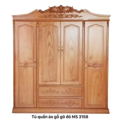 Tủ áo gõ đỏ tự nhiên cao cấp MS 3158